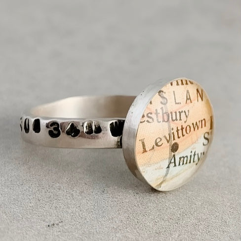 Latitude Longitude Vintage Map Ring