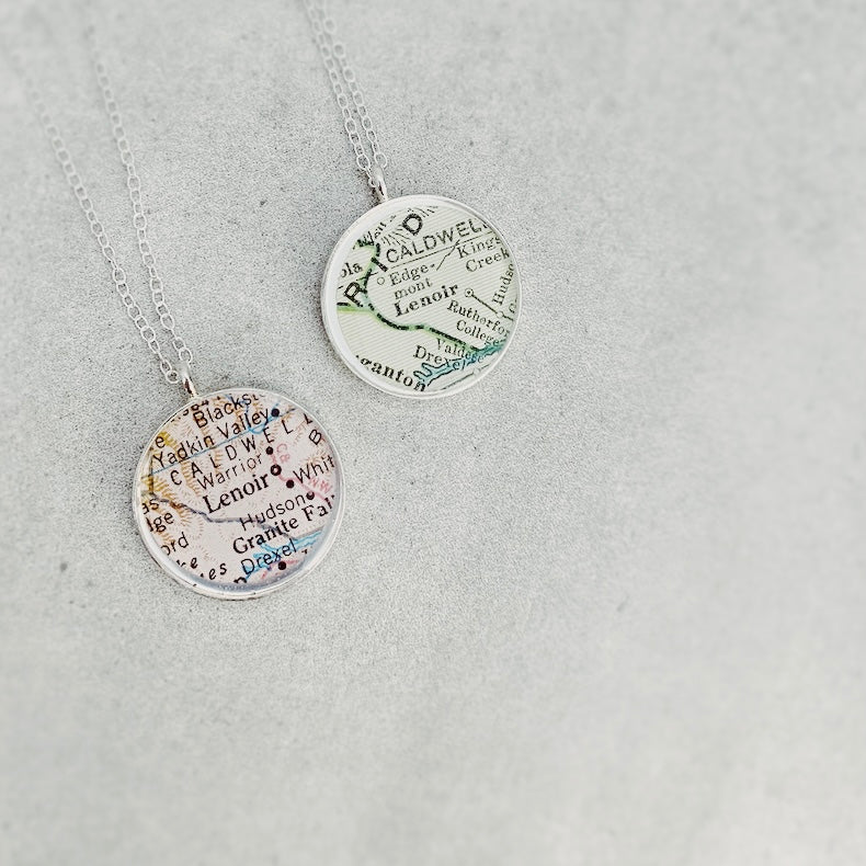 Grand Sterling Silver Custom Vintage Map Necklace