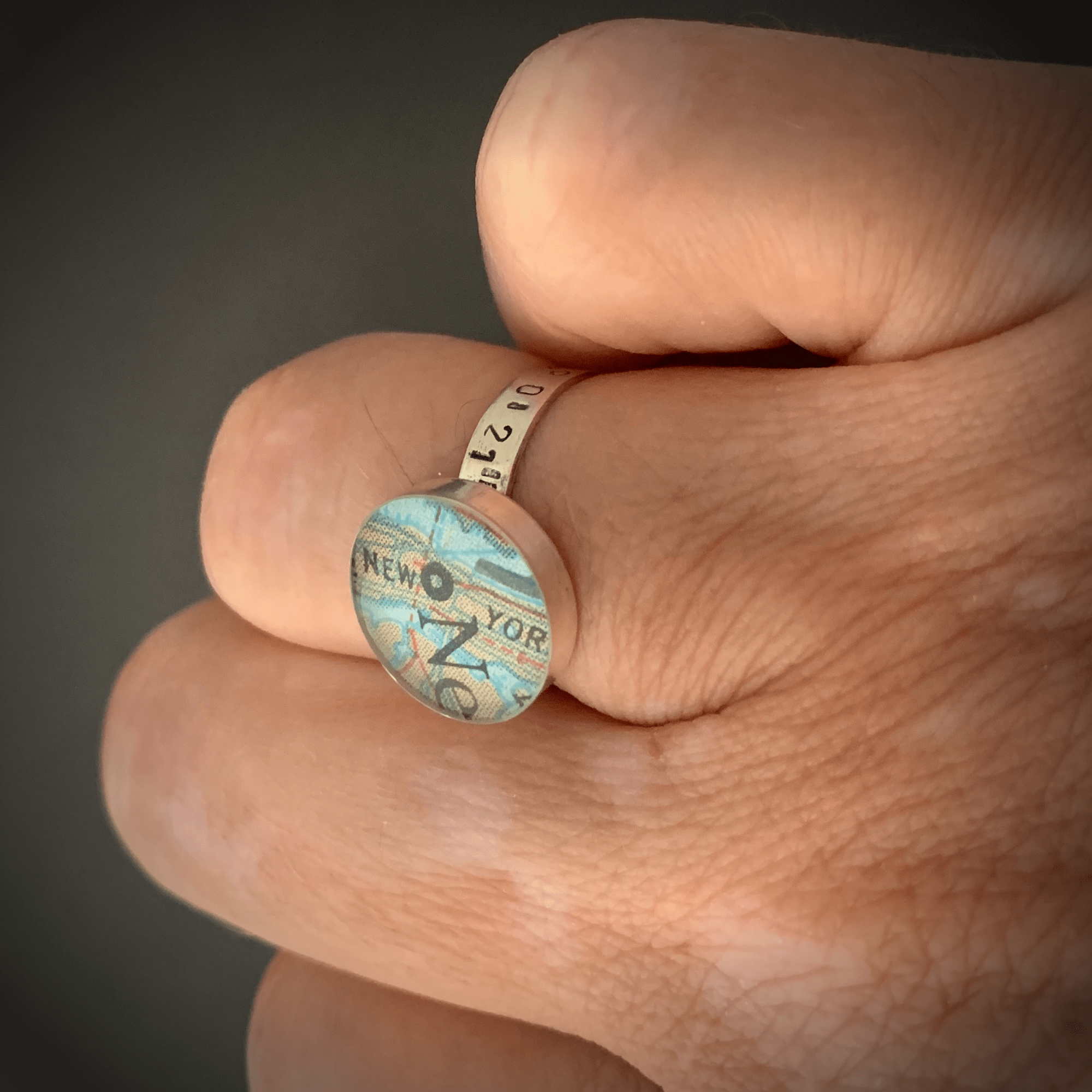 DLK Designs Latitude Longitude Vintage Map Ring