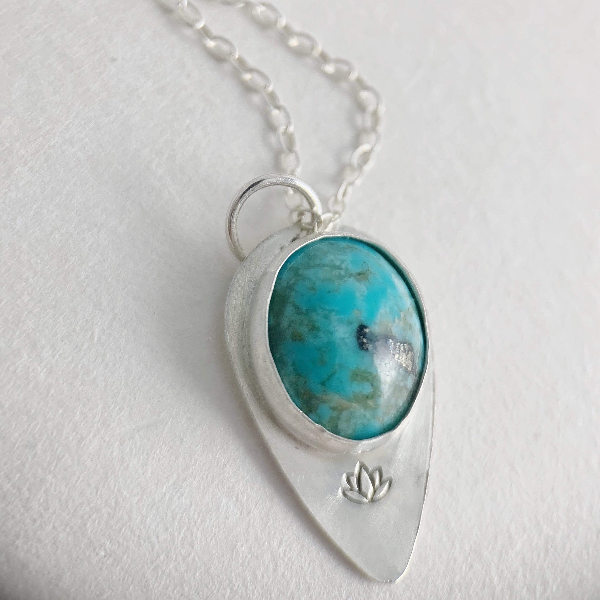 DLK Designs Teardrop lotus Flower Kingman turquoise necklace