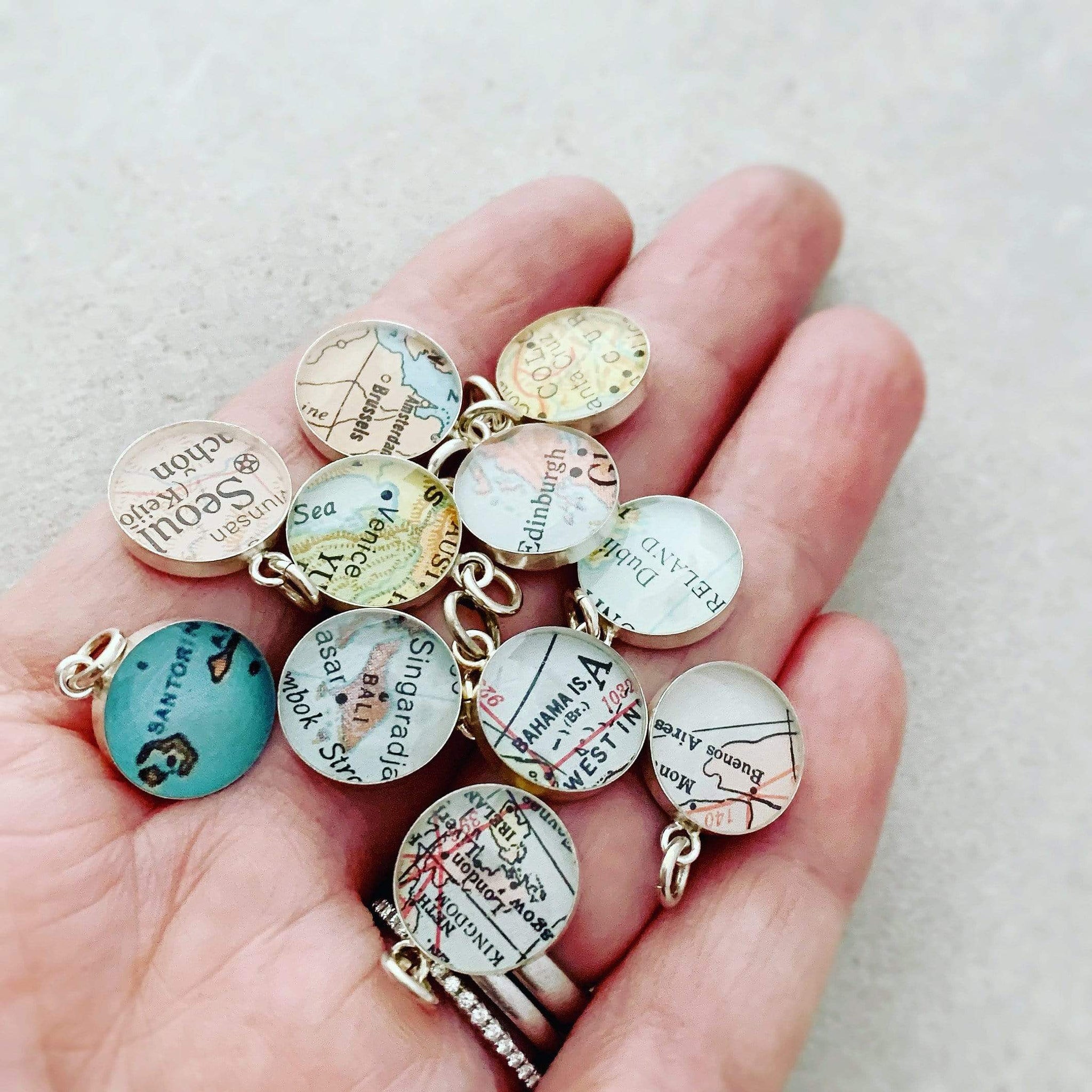 dlkdesigns Necklace Sterling Silver Vintage Map Charm Pendants