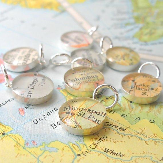 dlkdesigns Necklace Sterling Silver Vintage Map Pendants
