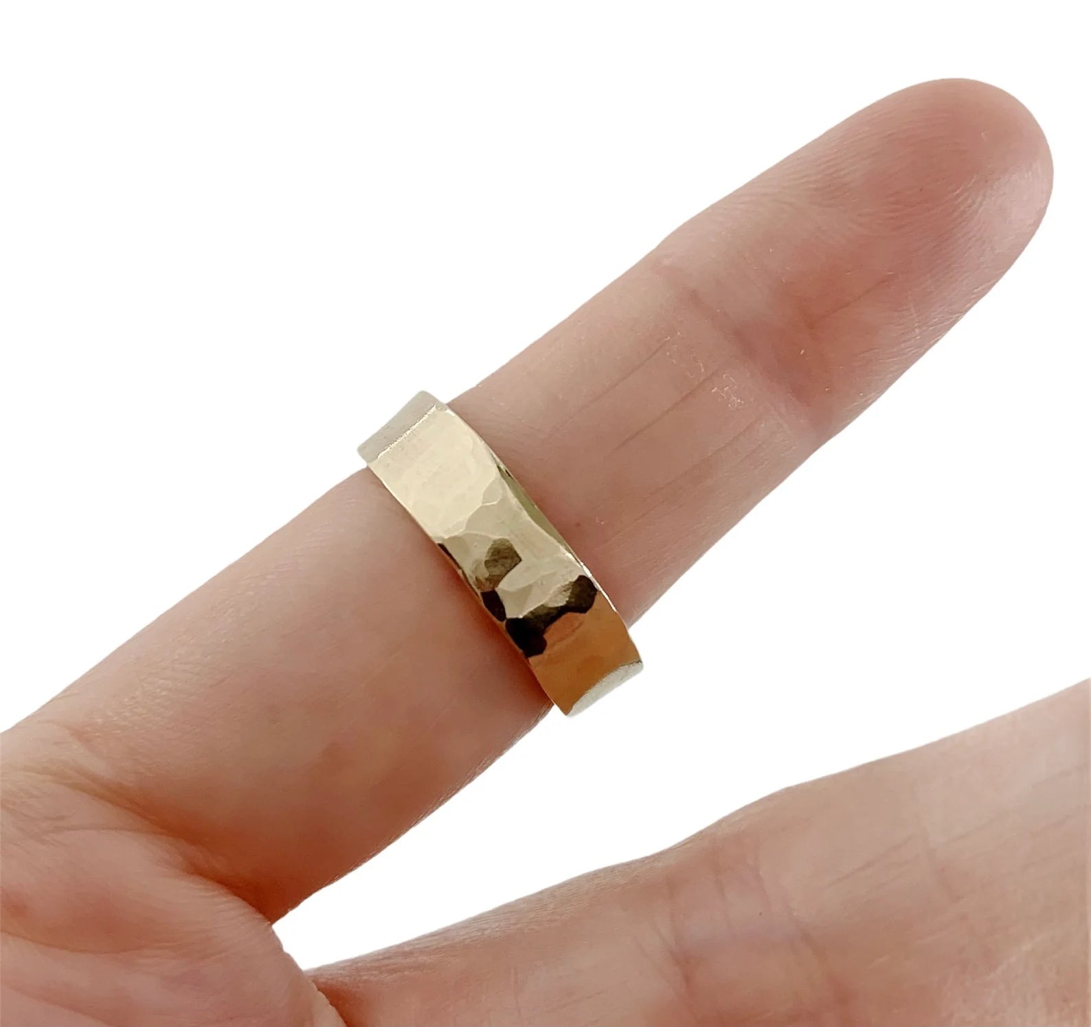 14K Yellow Gold Solid Hammered Wedding Band
